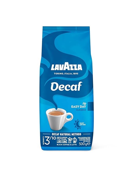 Lavazza, Decaf „My Easy Day“, Entkoffeinierte Kaffeebohnen, Ideal für schwarzen Kaffee & Latte, mit Aromanoten von Honig, 100% Arabica, Intensität 3/10, Mittlerer Röstgrad, 500 g