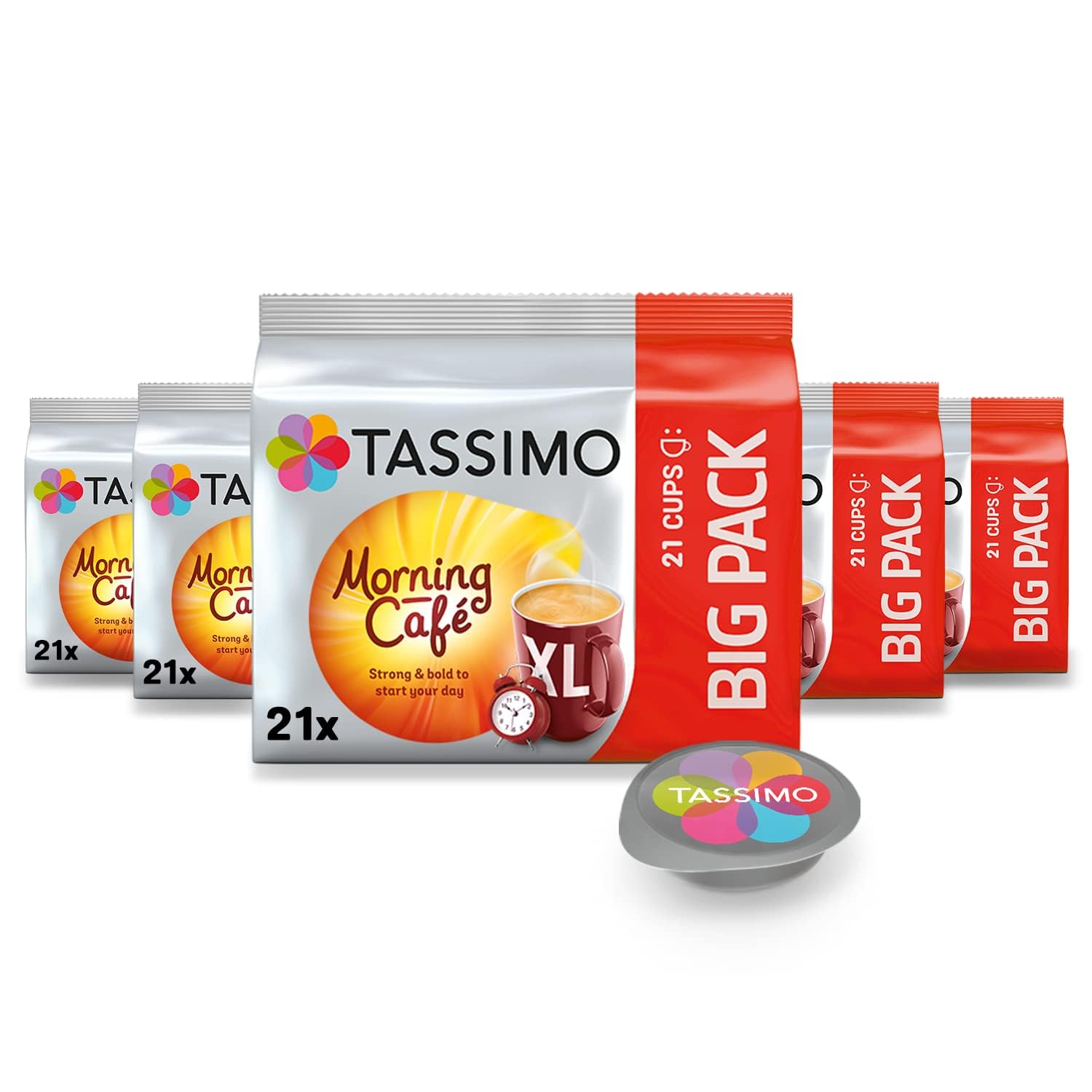 Tassimo Kapseln Morning Café XL Strong & Intense, Big Pack, 5 x 21 Pads, 105 Kaffeekapseln