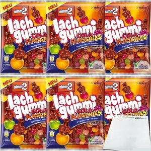 nimm2 Lachgummi Cola Flaschies – 6 x 200 g – Fruchtgummis mit Cola- und Fruchtgeschmack, Fruchtsaft und Vitaminen – Süßigkeit in sechs Geschmacksrichtungen