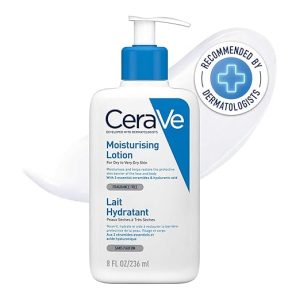 CeraVe Körperlotion mit Pumpspender, Für trockene bis sehr trockene Haut, Feuchtigkeitscreme Hyaluron und 3 essenziellen Ceramiden, Geeignet bei Neurodermitis, 236 ml
