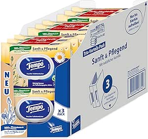 Tempo Toilettenpapier feucht Tempo Sanft Pflegend Trio-Pack (18 (6 x 3) Packungen x je 42 Blatt), Großpackung, 1 kg
